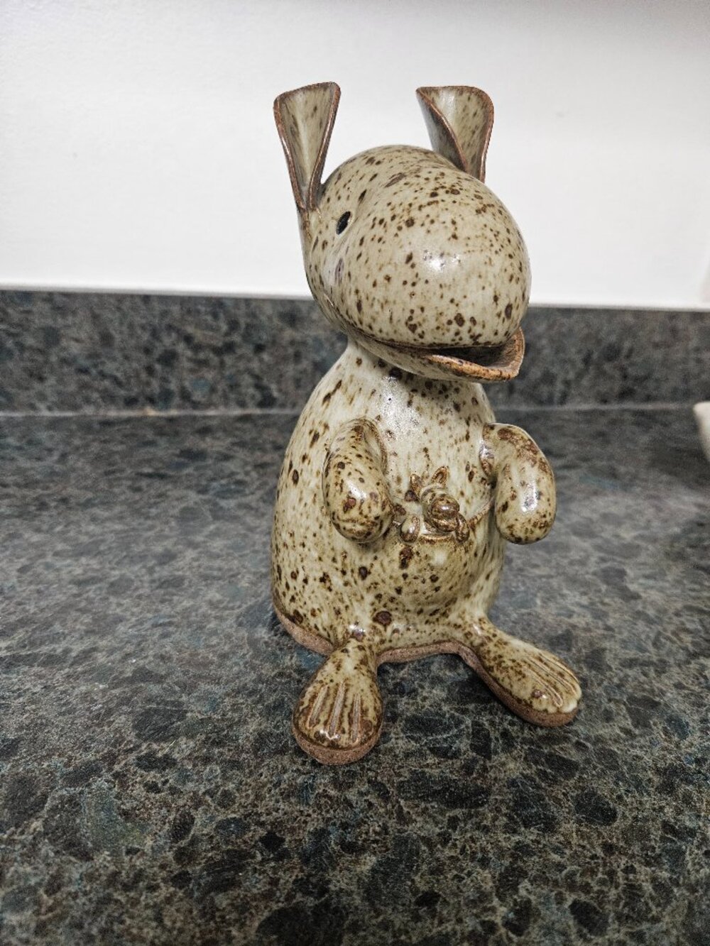 Milne Signed Whimsical Stoneware Pottery Kangaroo with baby in pouch